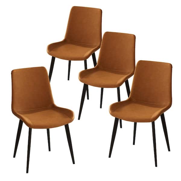 CSC DECOR INC Orange Faux Leather Dining Chairs (Set of 4) Modern Chair with Sturdy Metal Legs Upholstered Cushion Seat Side Chair