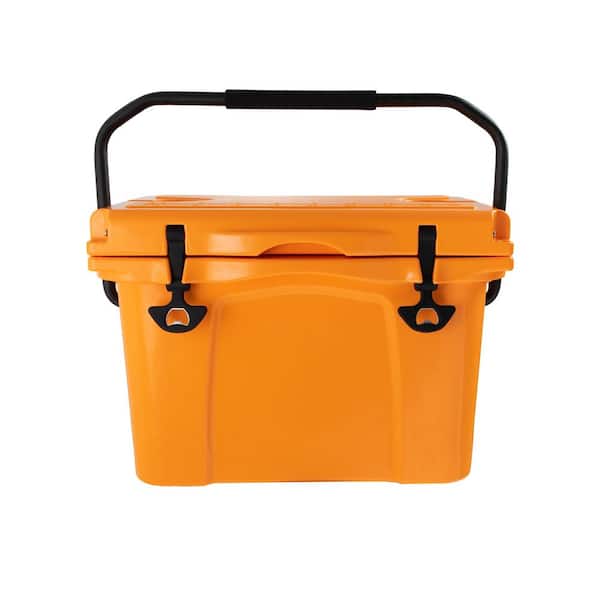 25 qt. Orange Portable Cooler Food Beverage Insulated Hard Cooler with Bottle Opener, Cup Holder, Forming Ruler