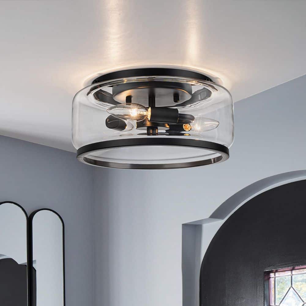Kost 11.8 in. 3-Light Drum Matte Black Flush Mount with Glass Shade for Kitchen Foyer Living Room price history on PriceWatchPro