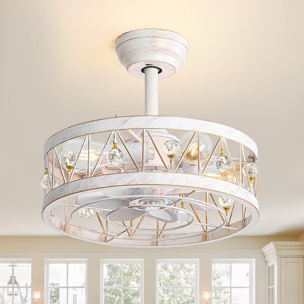 Breezary 16.5 in. Indoor Gold/White Downrod Mount Enclosed Ceiling Fan with Light Kit and Remote Control Included