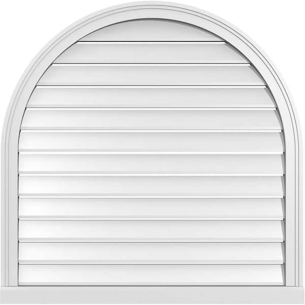 Ekena Millwork 36 in. x 36 in. Round Top White PVC Paintable Gable Louver Vent Functional