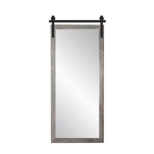 BrandtWorks 34 in. W x 76 in. H Barnwood Gray Rectangle Barn Door Framed Mirror