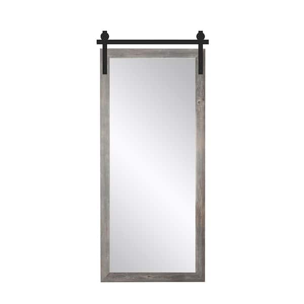 BrandtWorks 34 in. W x 71 in. H Barnwood Gray Rectangle Barn Door Framed Mirror