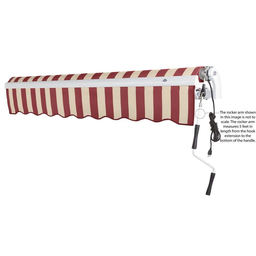 16' x 10' Burgundy and Tan Stripe Motorized Patio Retractable Awning