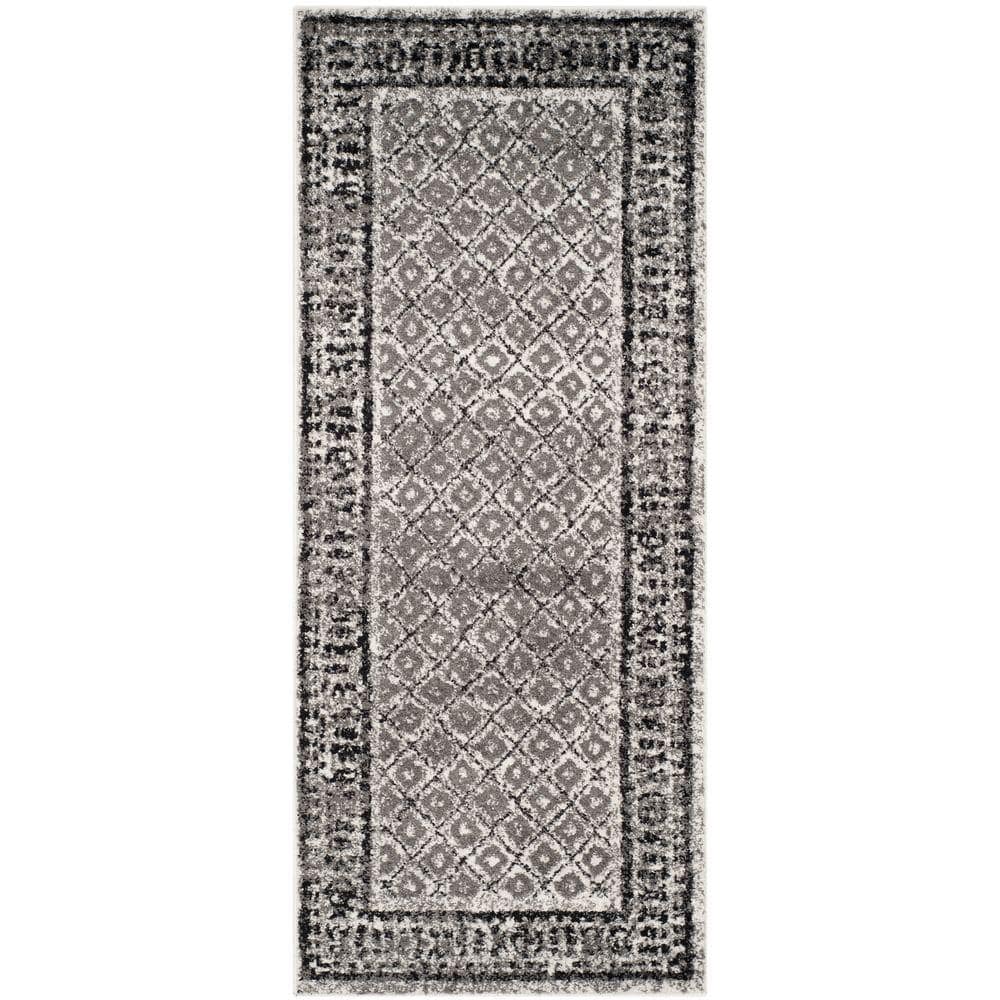 Ivory and Silver Geometric Synthetic Runner Rug