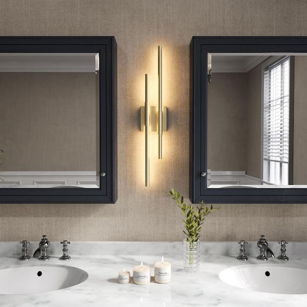 25.7 in. 2-light Gold LED Vanity Light Bar Dimmable Sconces Wall Lighting for Bathroom