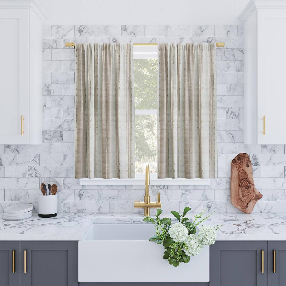 Linen and White Cotton Sheer Kitchen Curtain Tier Pair