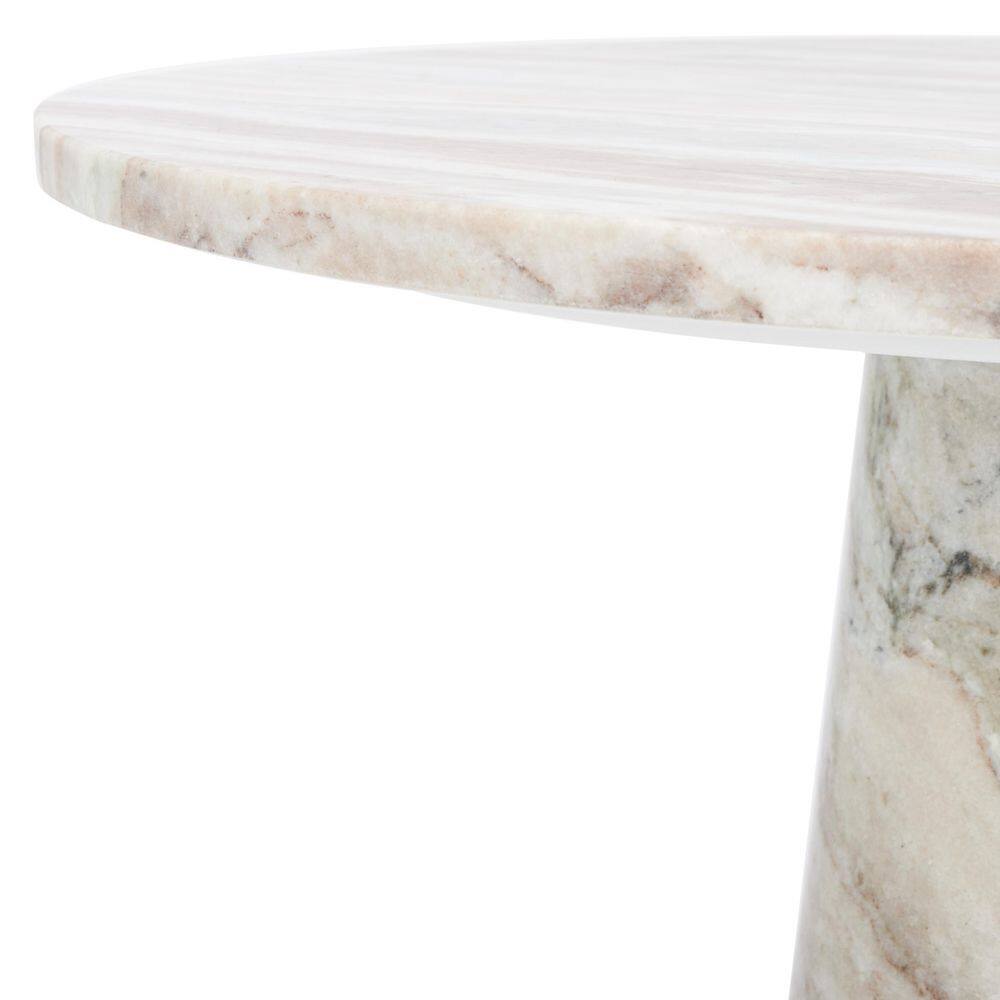 Valentia 20.5 in. White/Brown Round Marble End Table - thumbnail 3