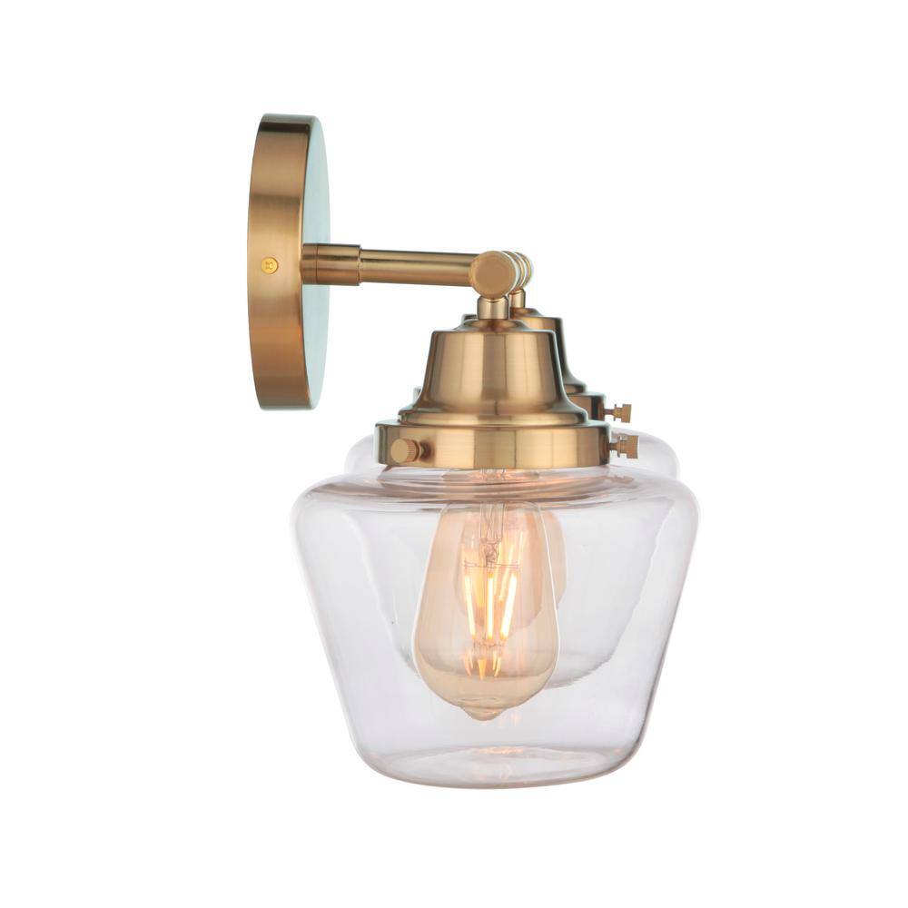 Satin Brass 2-Light Vanity with Clear Glass Shades