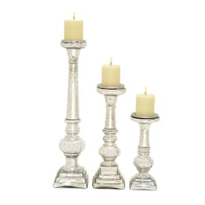 Silver Glass Handmade Turned Style Pillar Candle Holder (Set of 3)