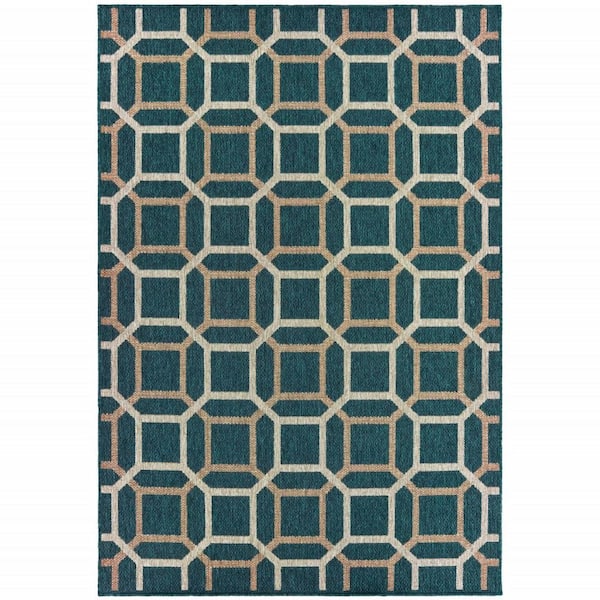 Blue, Gray 8 ft. x 10 ft. Loomed Polypropylene Rectangle Indoor/Outdoor Area Rug