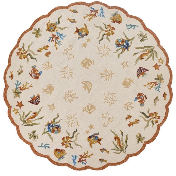 Couristan Outdoor Escape Coral Dive Sand 8 ft. x 8 ft. Round Indoor/Outdoor Area Rug