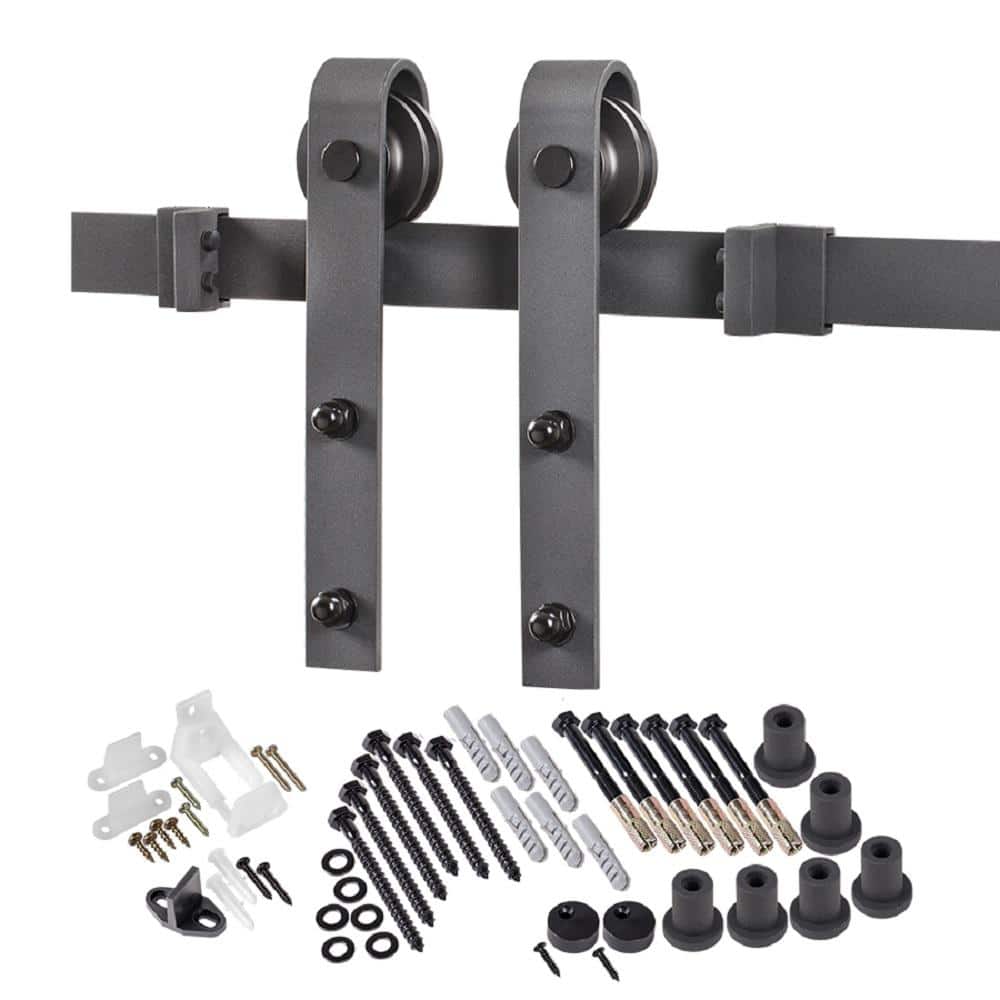 Matte Black Steel 96" Sliding Barn Door Hardware Kit
