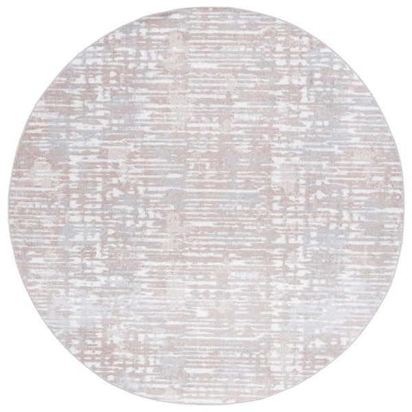 SAFAVIEH Bayside Beige/Ivory 7 ft. x 7 ft. Machine Washable Parallel Striped Round Area Rug