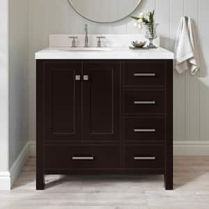 Cambridge 36.25 in. W x 22 in. D x 36 in. H Single Sink Freestanding Bath Vanity in Espresso with Carrara Quartz Top