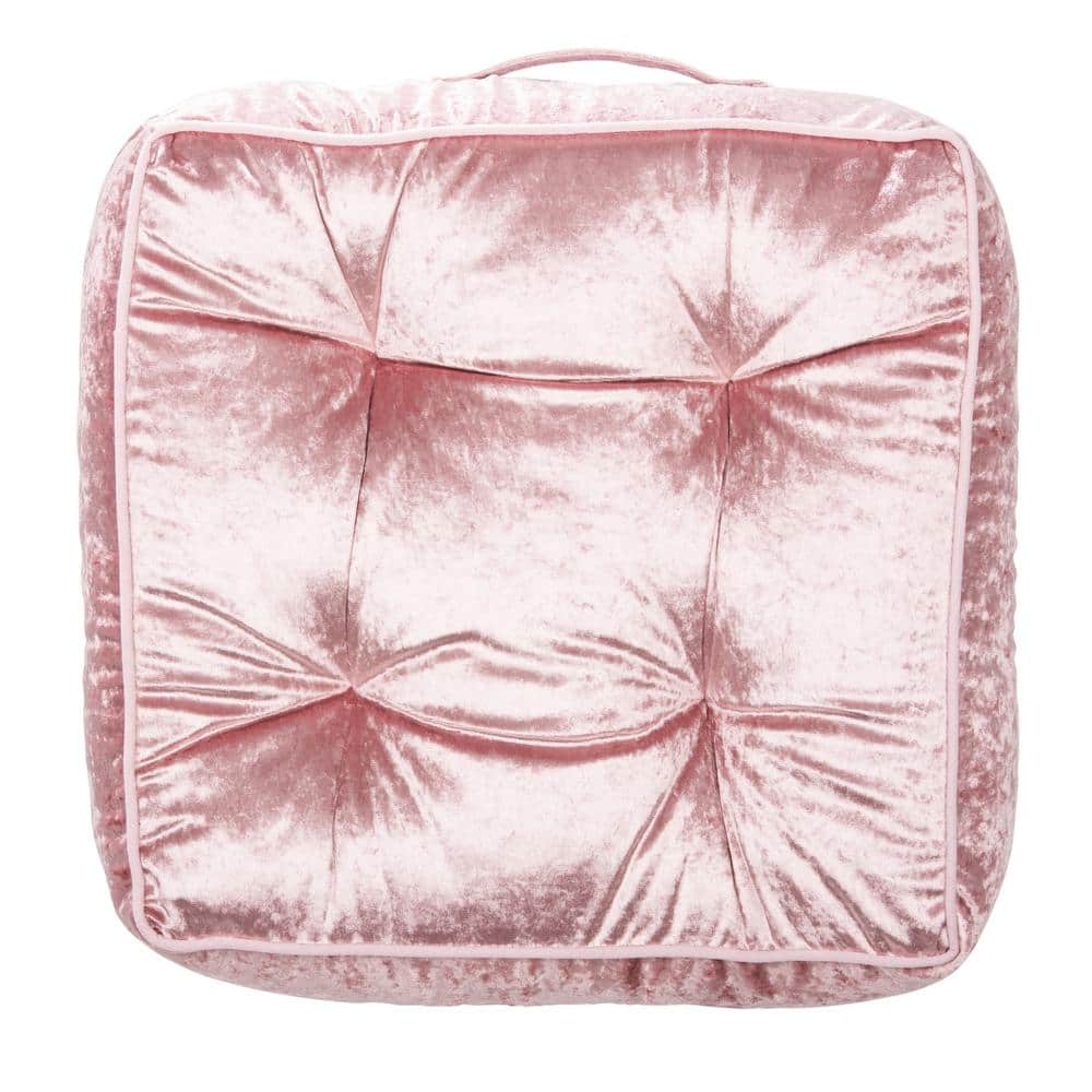 Blush Velvet Tufted Square Floor Pillow with Handle