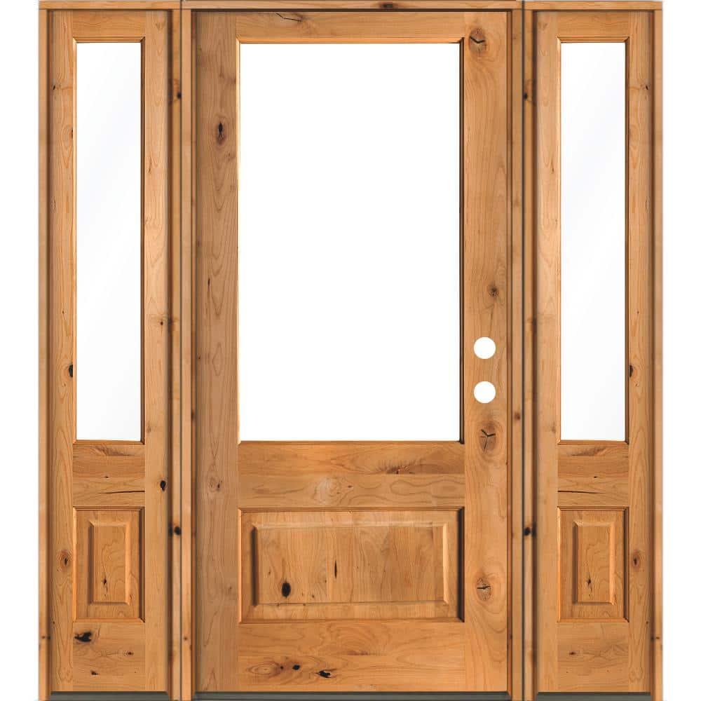 64 in. x 80 in. Farmhouse Knotty Alder Left-Hand/Inswing 3/4 Lite Clear Glass Clear Stain Wood Prehung Front Door DSL price history on PriceWatchPro