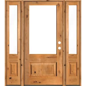 64 in. x 80 in. Farmhouse Knotty Alder Left-Hand/Inswing 3/4 Lite Clear Glass Clear Stain Wood Prehung Front Door DSL