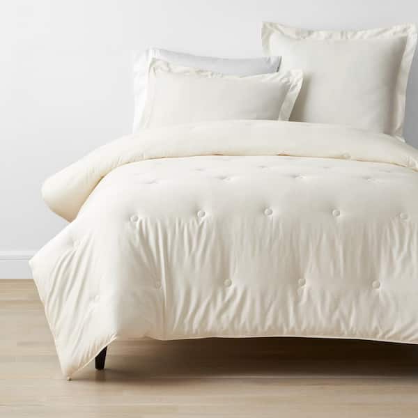 Ivory Solid Rayon Made From Bamboo Cotton Sateen Tufted King Comforter