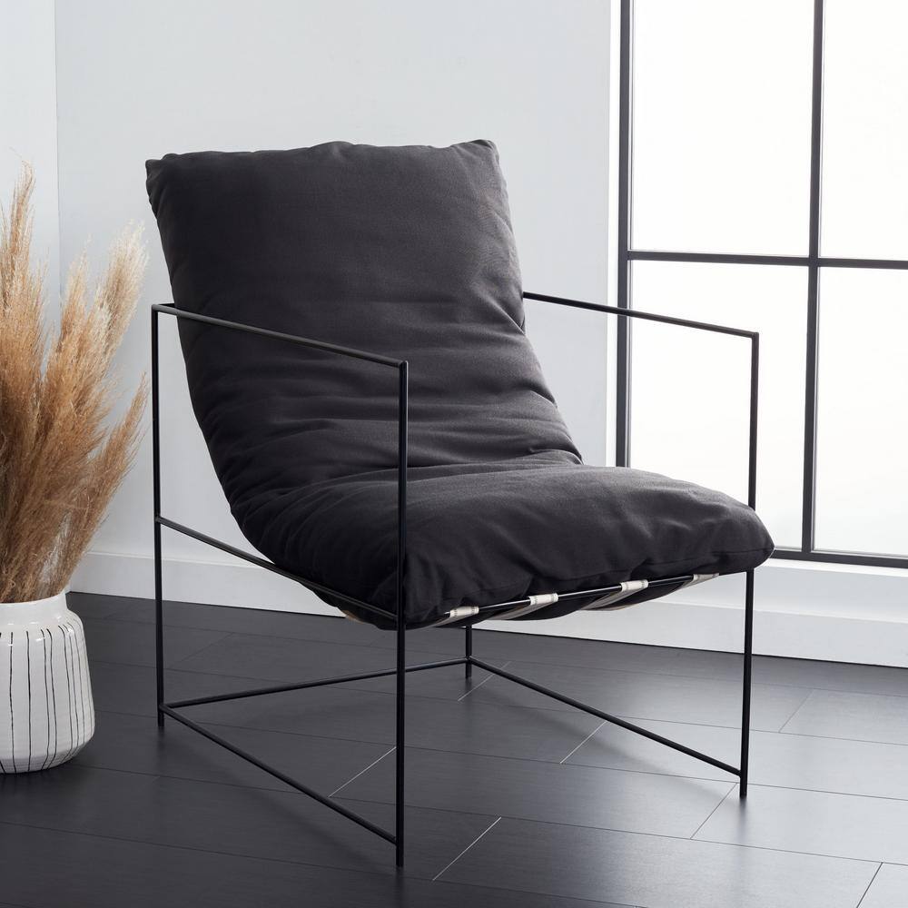 Portland Black Iron Frame Pillow Top Accent Chair