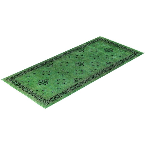 Overdyed Green 6 ft. x 13 ft. Solid Wool Indoor Runner Rug