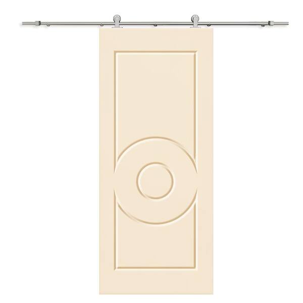 CALHOME 36 in. x 80 in. Beige Painted Composite MDF Paneled Interior Sliding Barn Door with Hardware Kit