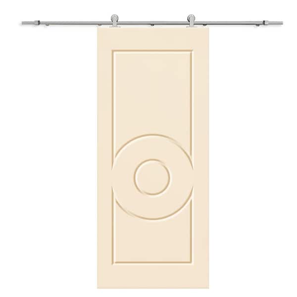CALHOME 36 in. x 96 in. Beige Painted Composite MDF Paneled Interior Sliding Barn Door with Hardware Kit
