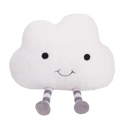 White Cloud with Embroidered Eyes and Smile Grey, White Striped Legs 5 in. L x 14.75 in. W Throw Pillow