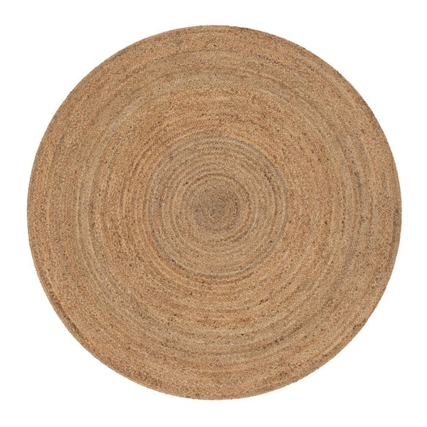Brielle Larissa Farmhouse Solid Pattern Natural 4 ft. x 4 ft. Round Hand-Braided Jute Area Rug