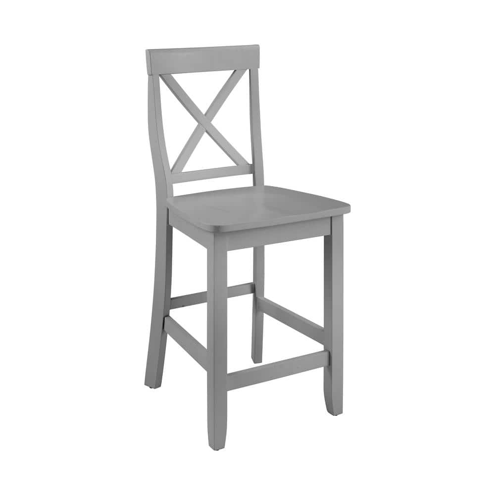 Curved X-Back Gray Wood Counter Stool Set, 24-inch - 2 Pieces