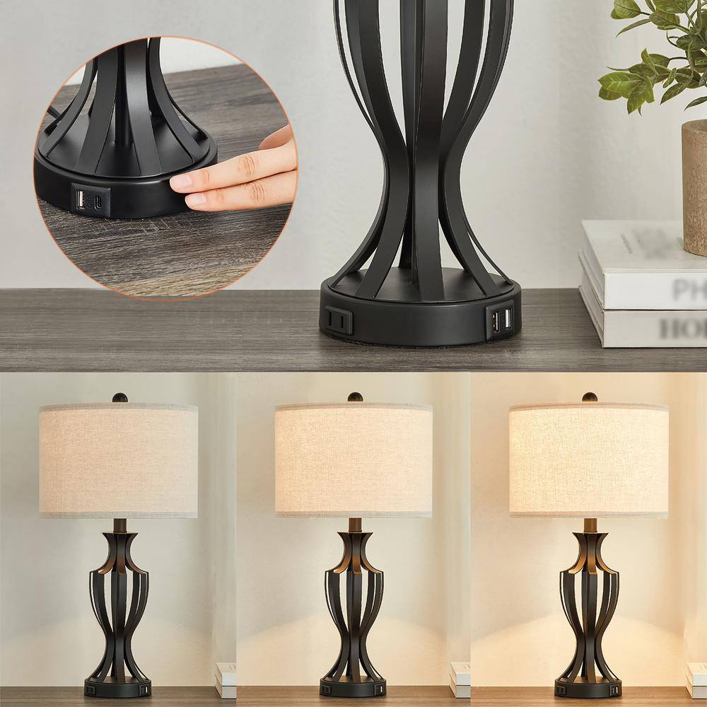 Black Metal 23.25'' Touch Control Table Lamp Set with Beige Shades