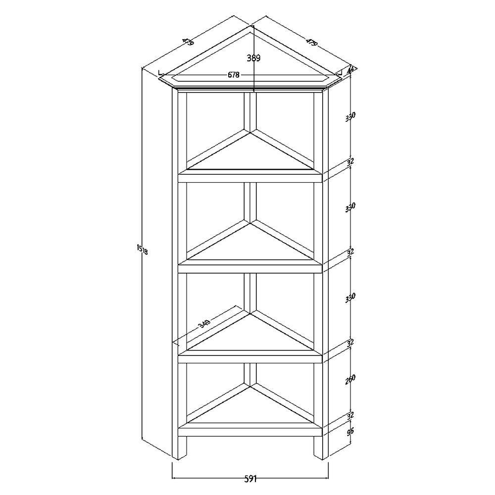 Cottage Charm Washed Grey Wood Corner Bookcase, 59.75"