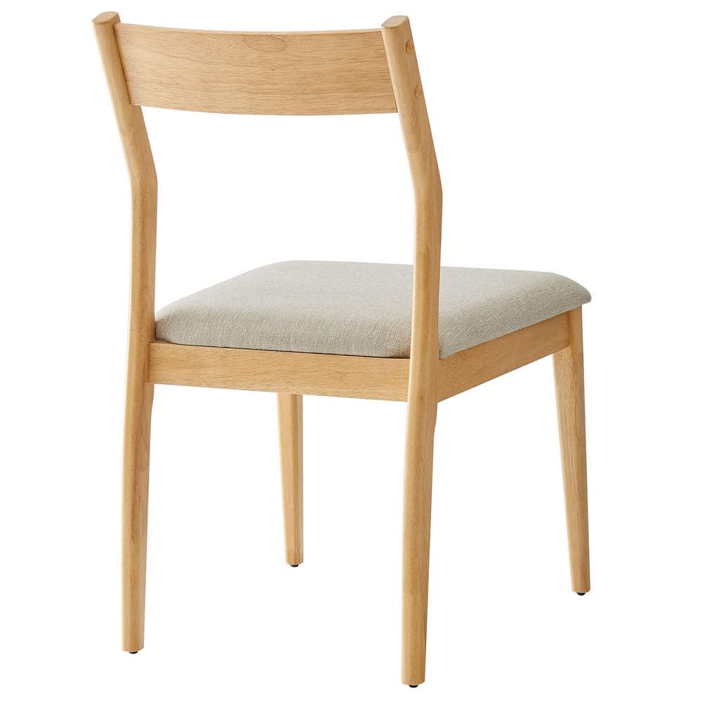 Natural Wood and Beige Upholstered Side Chair with Slat Back