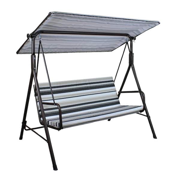 Made in Italy 2-Seat Brown Patio Metal Porch Swing with Adjustable Canopy and Removable Cushions for Garden or Poolside