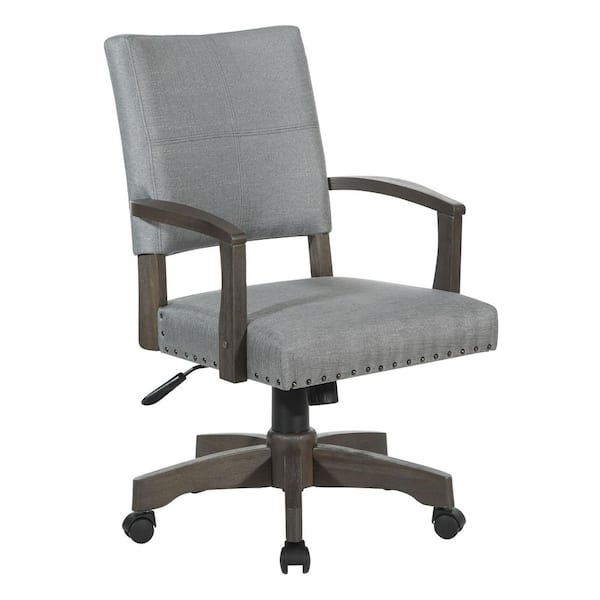Office Star Products Wood Bankers Series Santina Office Chair with Antique Grey Finish and Grey Fabric