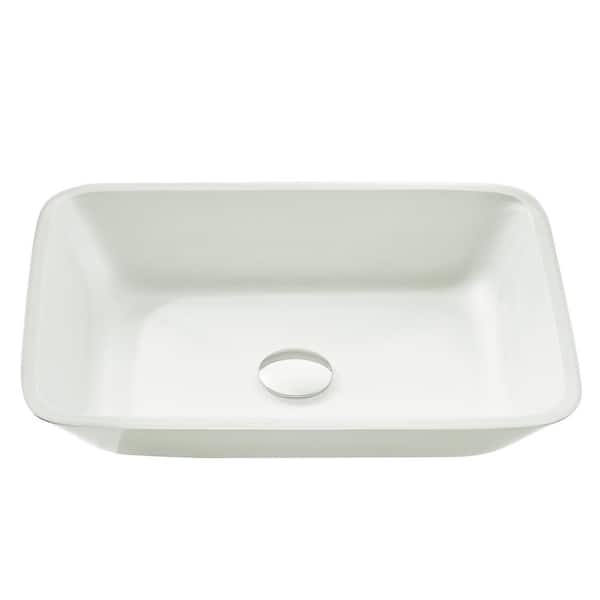 ANZZI Innovio Series 18 in. L x 13 in. W Rectangular Bathroom Vessel Sink in Matte White Finish Glass with Chrome Pop-Up Drain