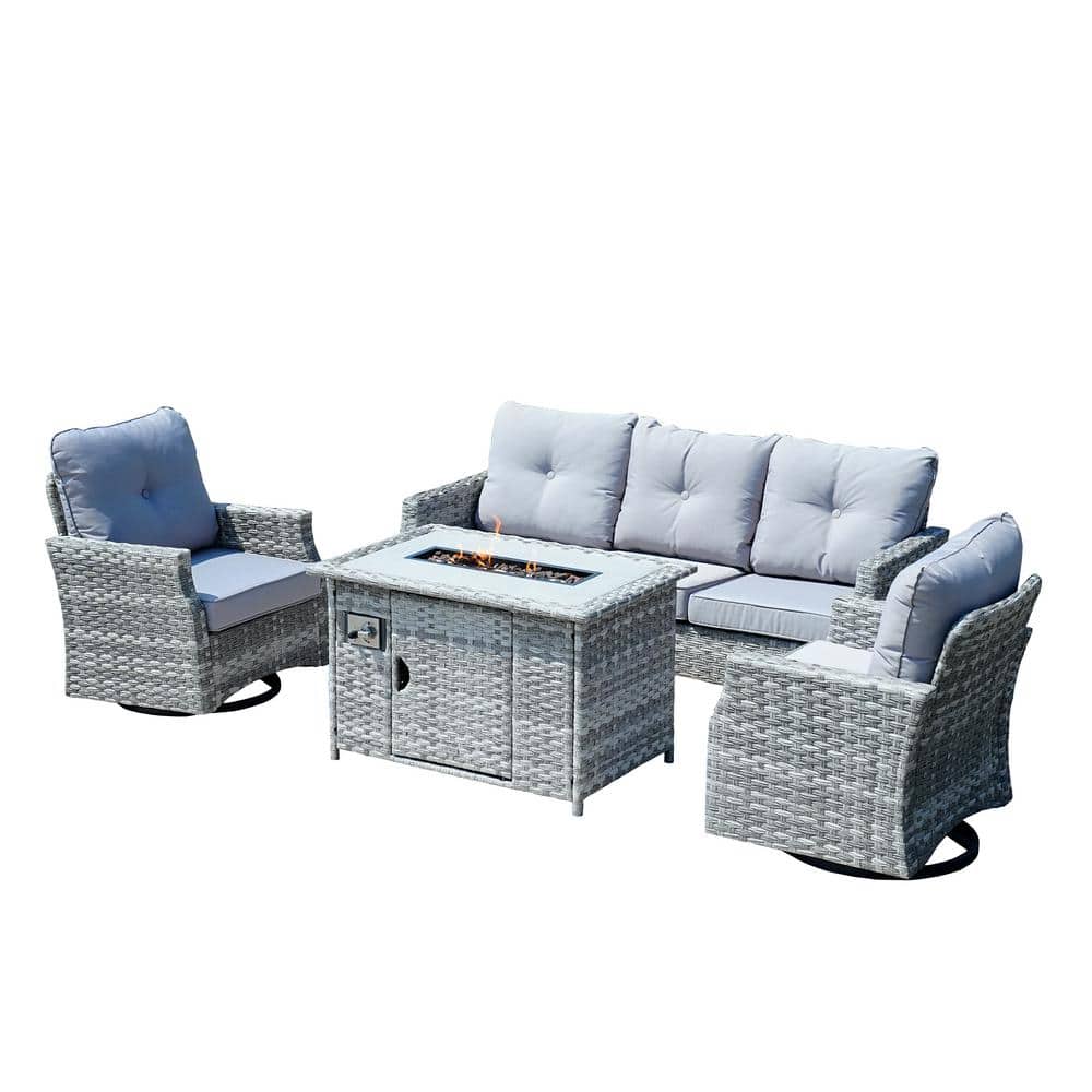 DIRECT WICKER Fay 4Piece Wicker Patio Fire Pit Set with Gray Cushions