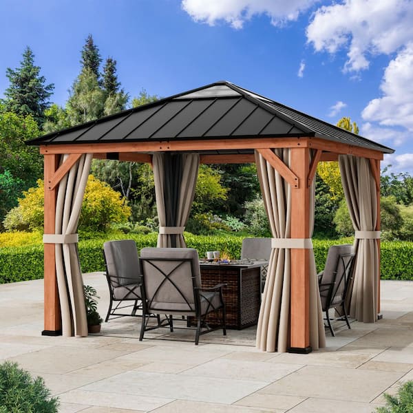 Ultra Series Wood Gazebo 11 ft. x 11 ft. Cedar Framed Wooden Gazebo, Mosquito Netting and Curtains