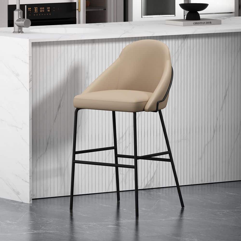 Gracie 29.1 in. Modern Tan and Black Metal Frame Bar Stool with Faux Leather Upholstered Seat price history on PriceWatchPro