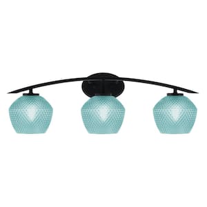 Siena 29 in. 3-Light Vanity Light Matte Black with Turquoise Glass Shades