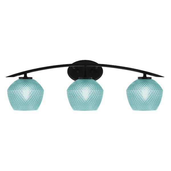 Unbranded Siena 29 in. 3-Light Vanity Light Matte Black with Turquoise Glass Shades