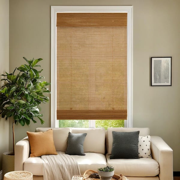 Light-Filtering Cordless Bottom-Up Mesh Natural Bamboo Window Shade 39 in. W x 72 in. L