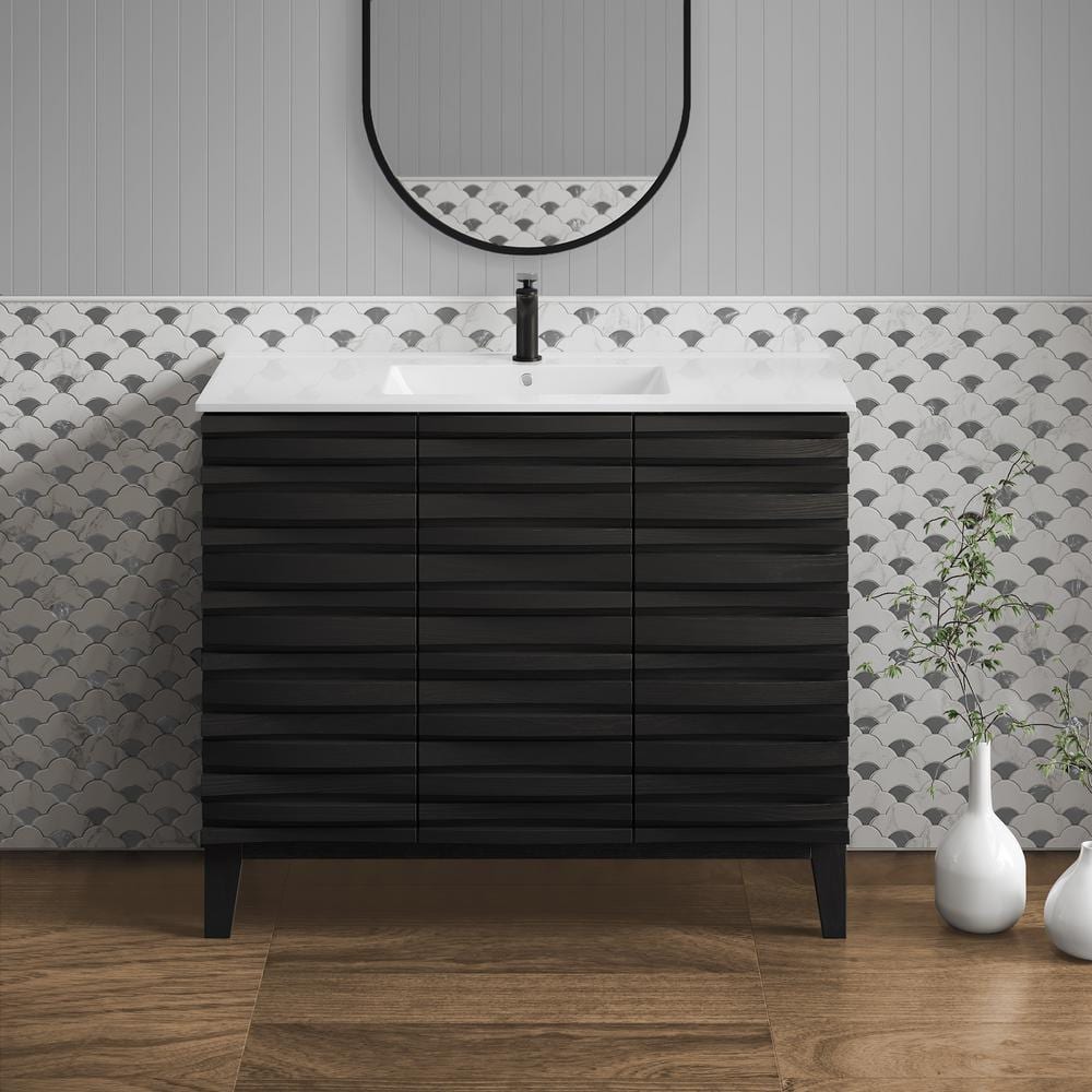 Cascade 36" Black Oak Freestanding Bathroom Vanity Cabinet