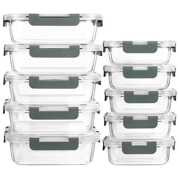 Adrinfly Glass Meal Prep Containers 10-Piece Set Airtight Snap Locking Lids Borosilicate Microwave Oven Dishwasher Food Storage