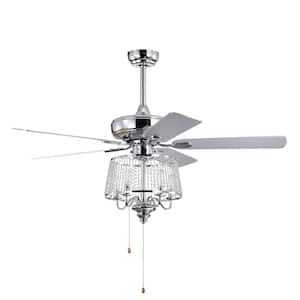 52 in. Indoor Chrome Crystal Ceiling Fan with 5 Wood Blades