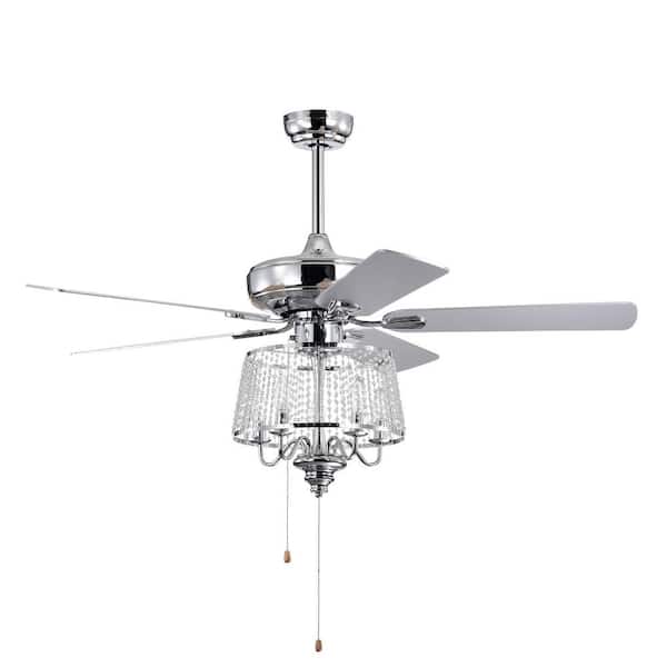 CIPACHO 52 in. Indoor Chrome Crystal Ceiling Fan with 5 Wood Blades