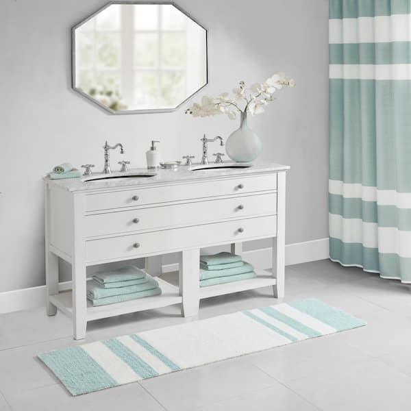 Aqua 24 in. x 72 in. Spa Cotton Reversible Bath Mat Rug