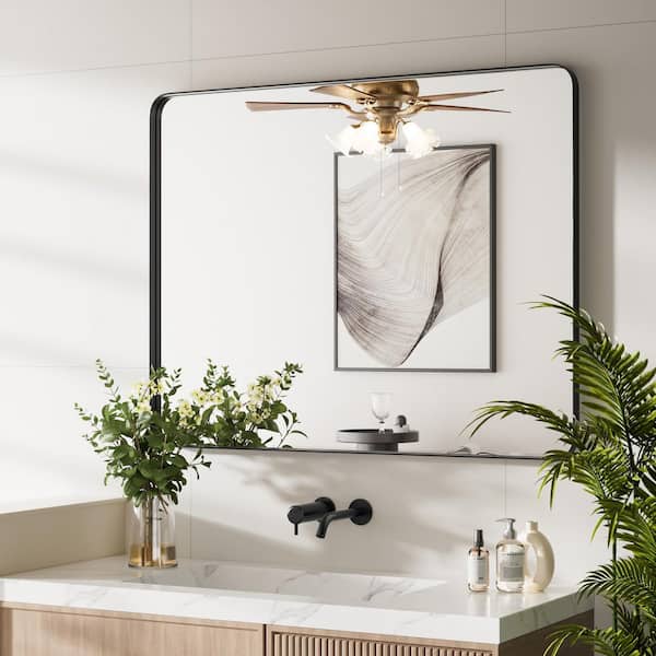 40 in. W x 30 in. H Large Modern Rectangle Stainless Steel Framed Bathroom Vainty Mirror Brushed Black