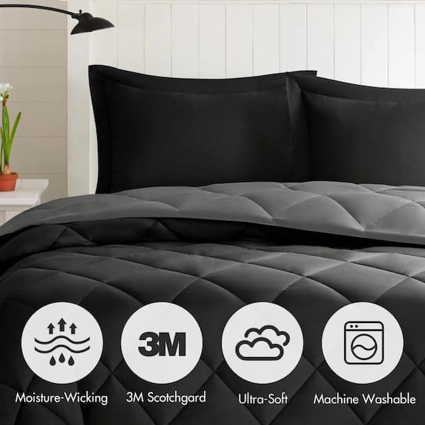 Madison Park Windsor 3-Piece Black/Gray King 3M Scotchgard Diamond
