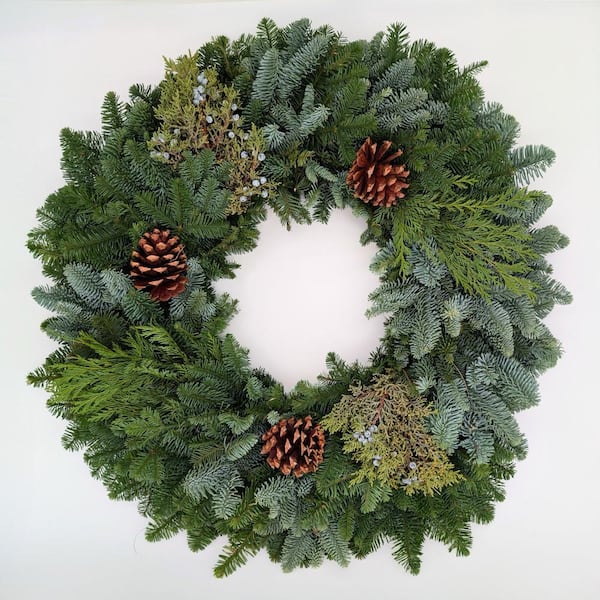 Unbranded 30 in. Fresh Cut Mixed Noble Fir Wreath with Bow